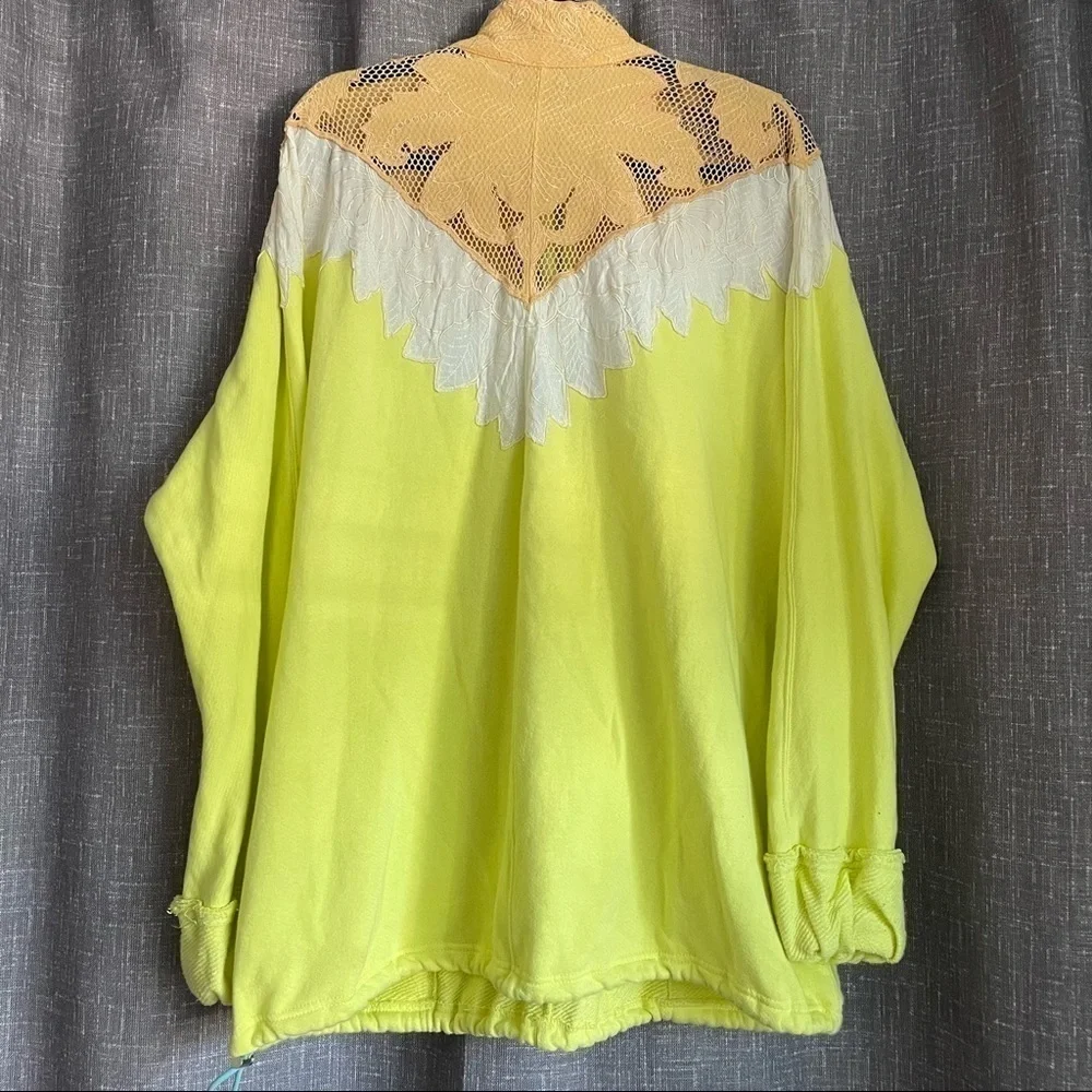 FREE PEOPLE ‘Isla’ Crochet Quarter Zip Pullover Yellow Green Size S - Picture 9 of 14